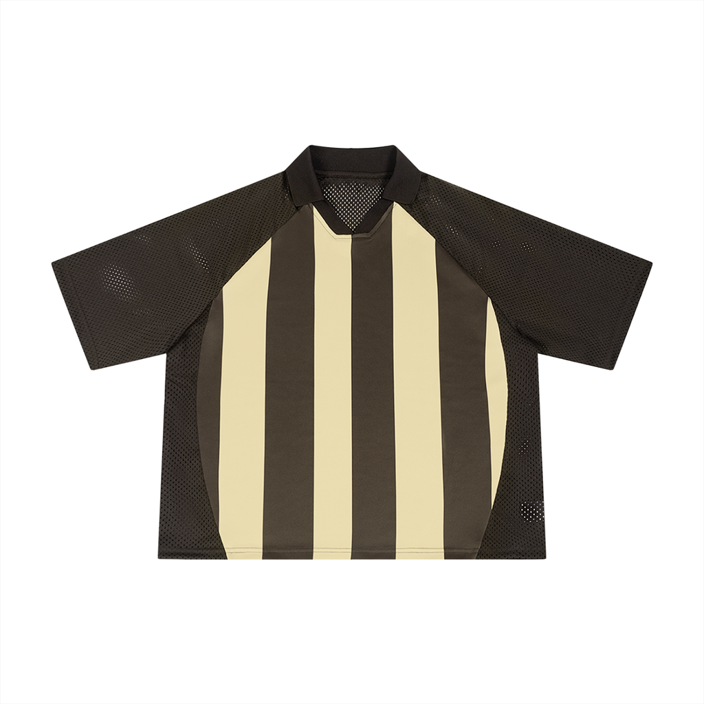 Unisex Striped Mesh Boxy Soccer Jersey in Coffee with Apricot