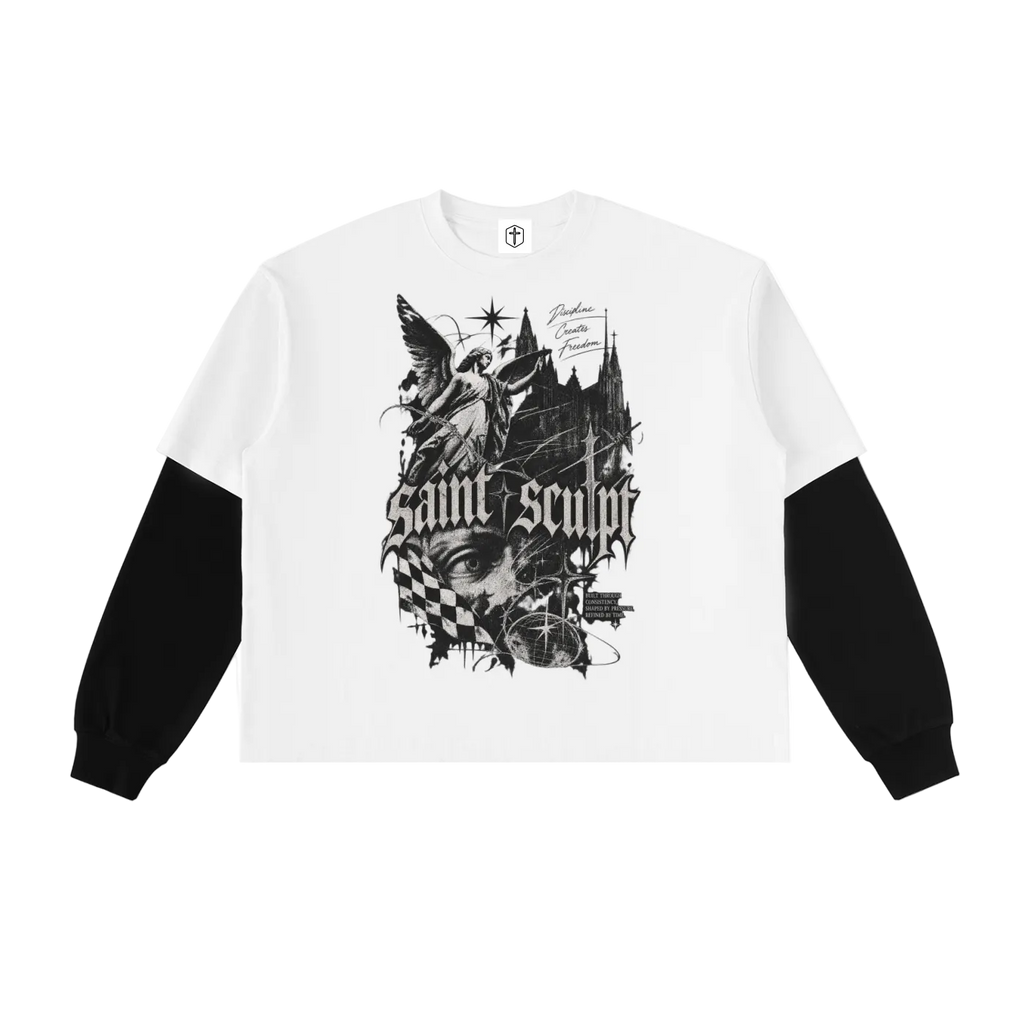 Herald Tee in White with Black — front