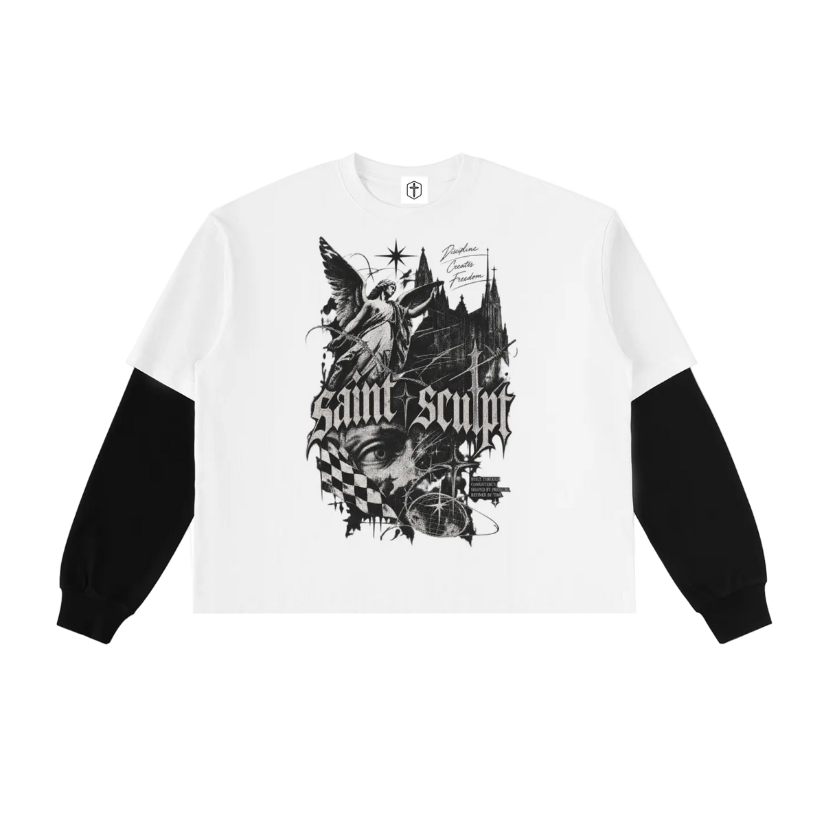 Herald Tee in White with Black — front