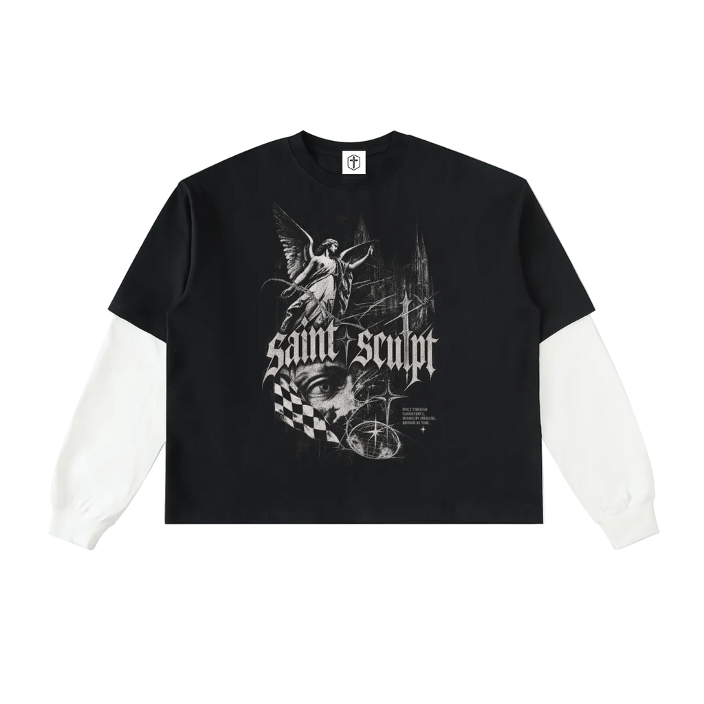 Herald Tee in Black with White — front