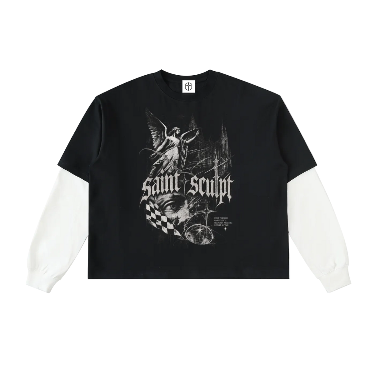 Herald Tee in Black with White — front