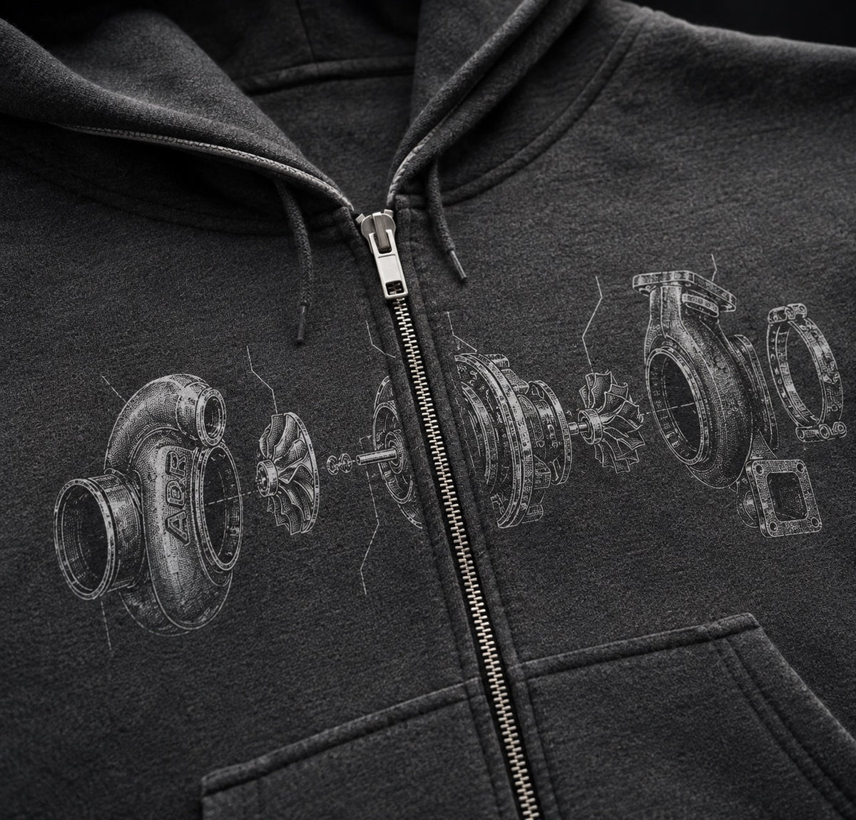 Boost Hoodie — Charcoal Gray, close-up detail
