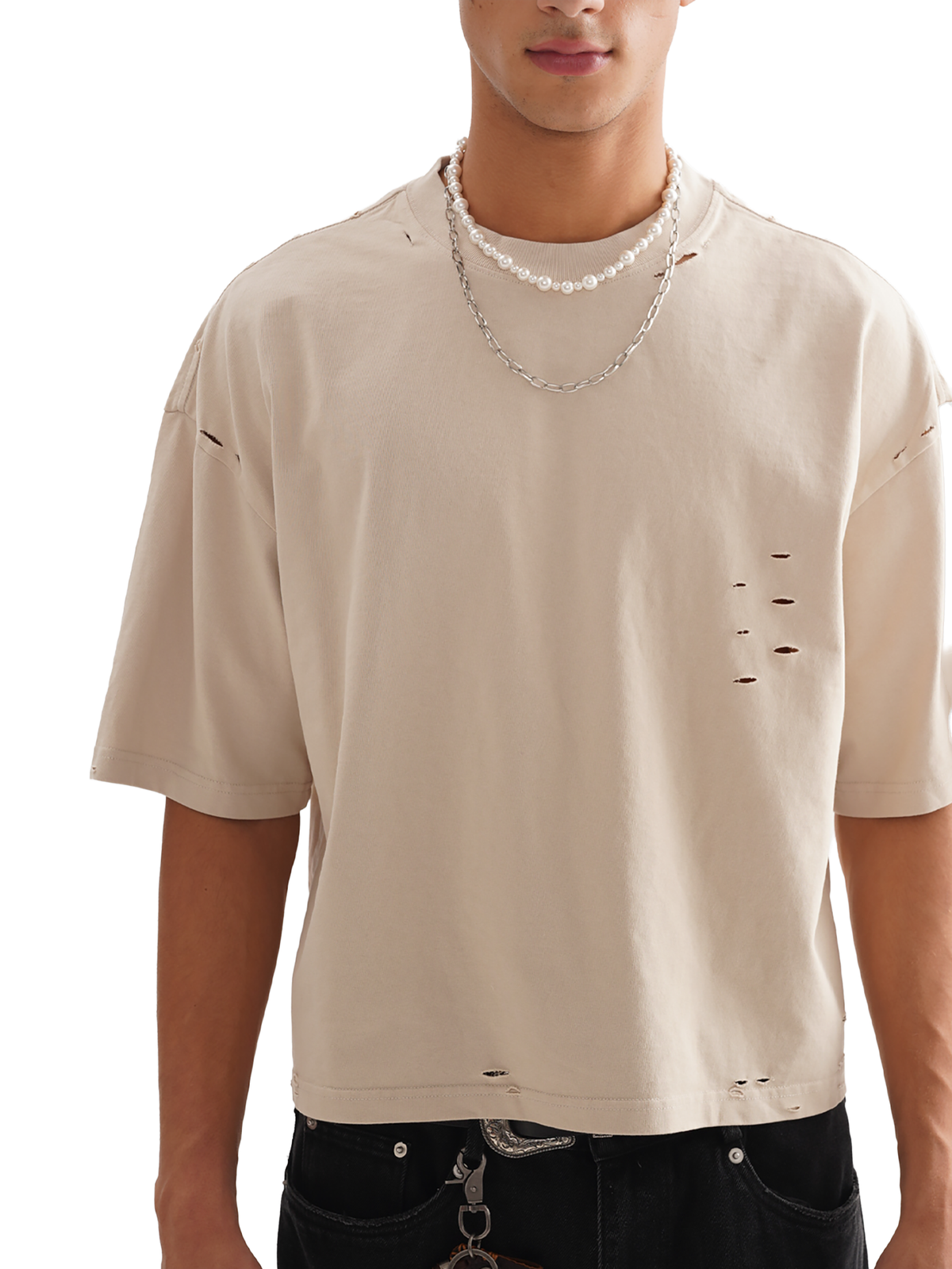 Classic Frayed Boxy Tee in Apricot