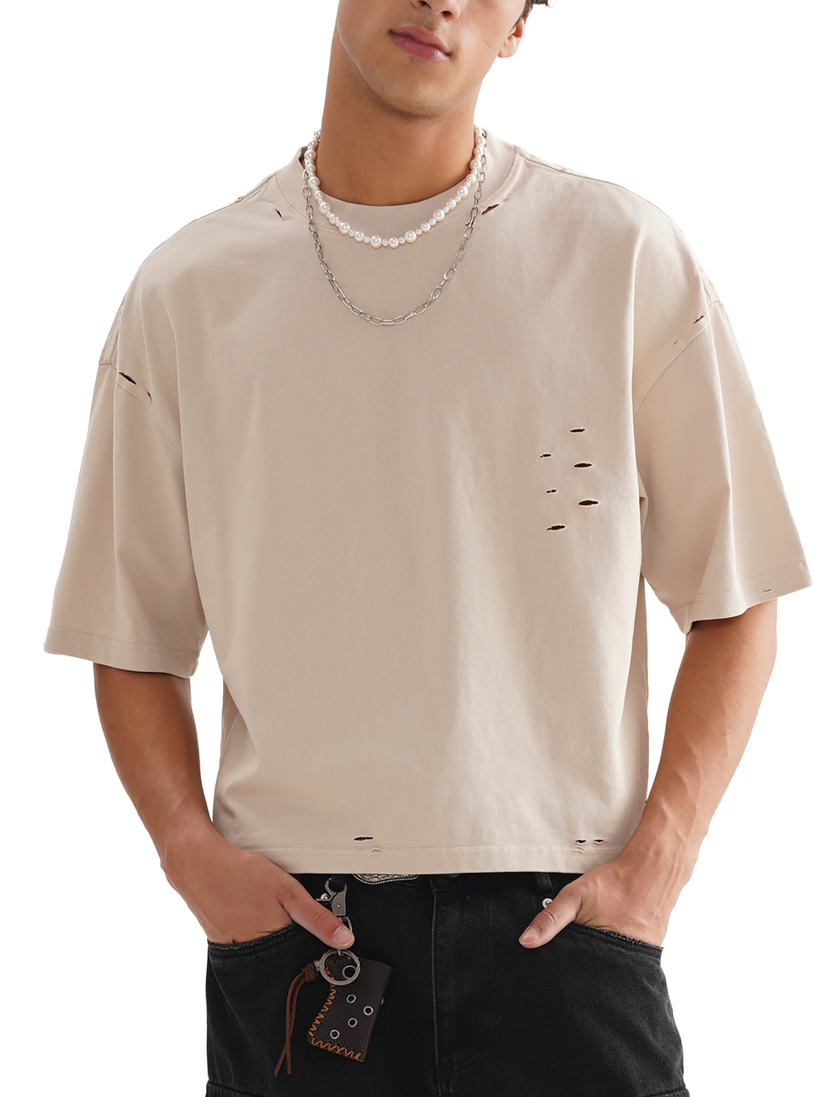 Classic Frayed Boxy Tee in Apricot