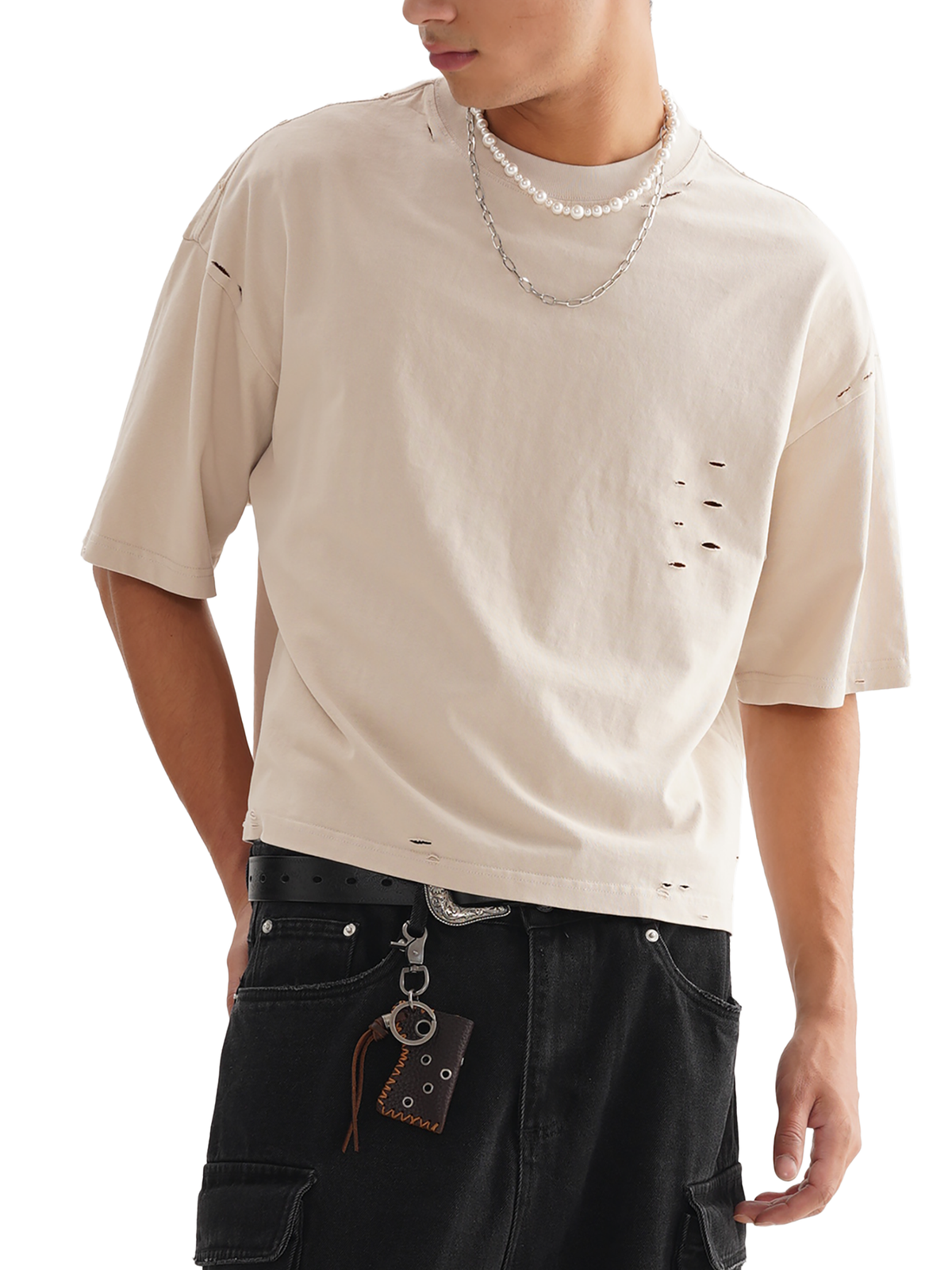 Classic Frayed Boxy Tee in Apricot