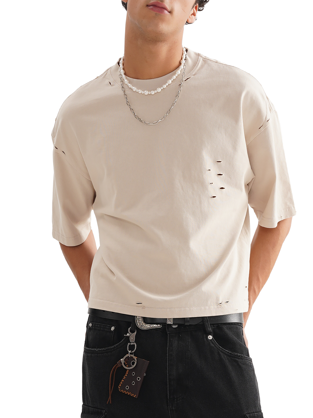 Classic Frayed Boxy Tee in Apricot
