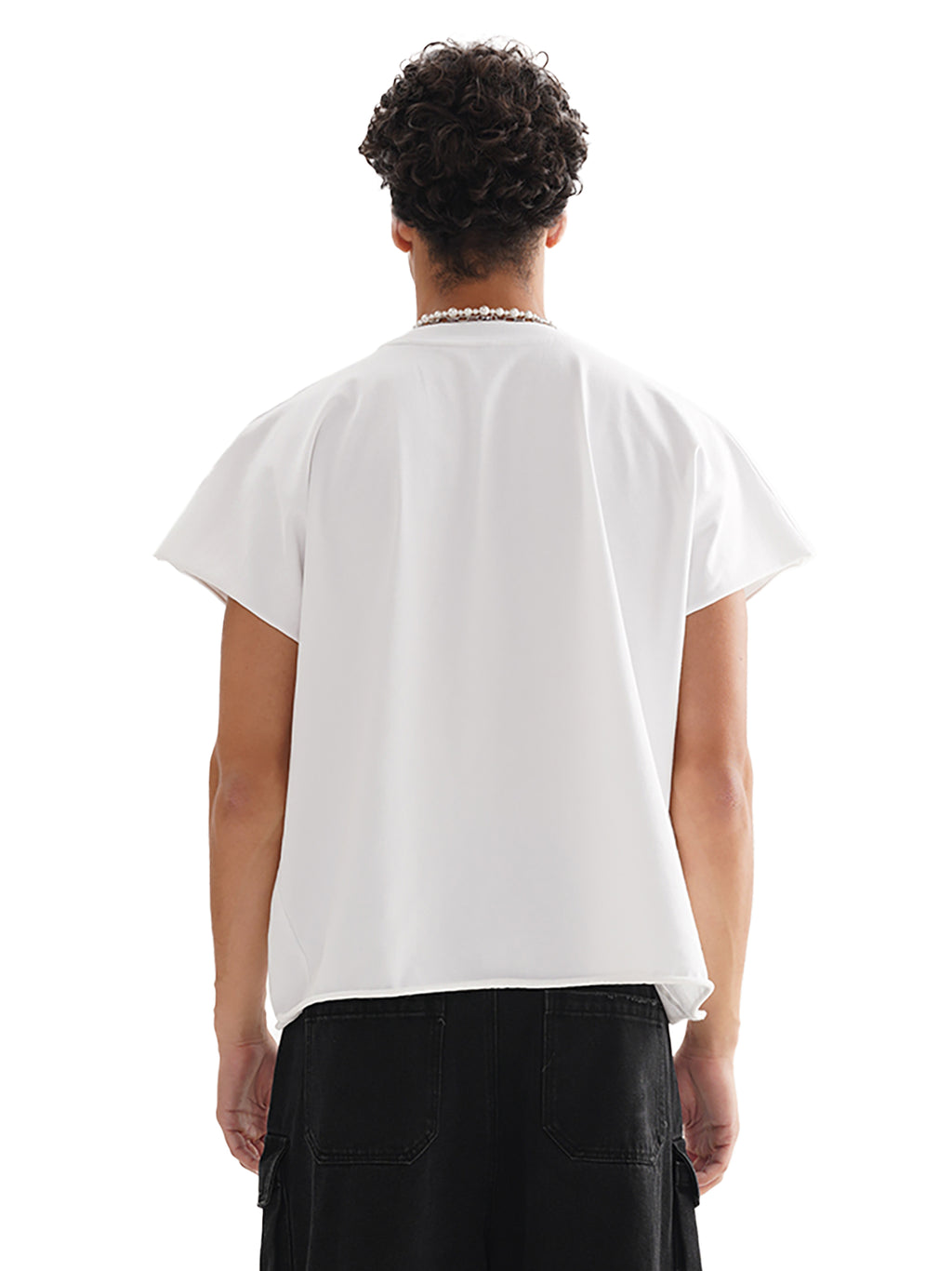 Raw Edge Boxy Non-Shrink T-Shirt in White