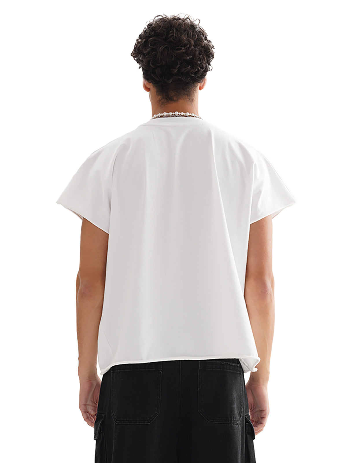 Raw Edge Boxy Non-Shrink T-Shirt in White