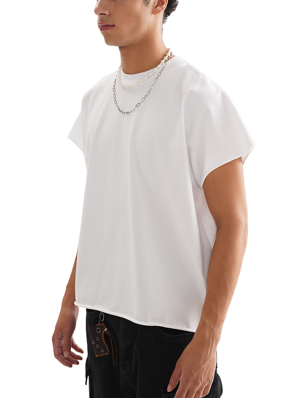 Raw Edge Boxy Non-Shrink T-Shirt in White