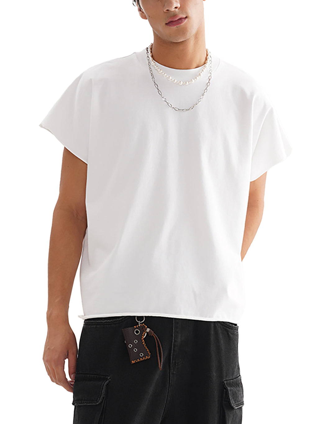 Raw Edge Boxy Non-Shrink T-Shirt in White