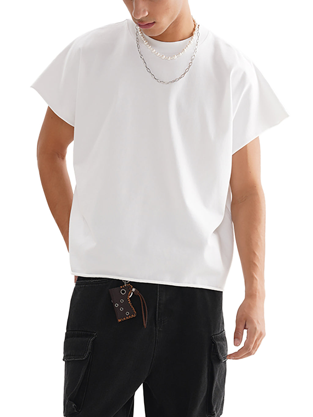 Raw Edge Boxy Non-Shrink T-Shirt in White