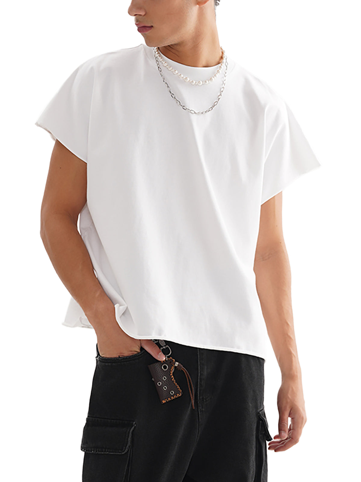 Raw Edge Boxy Non-Shrink T-Shirt in White