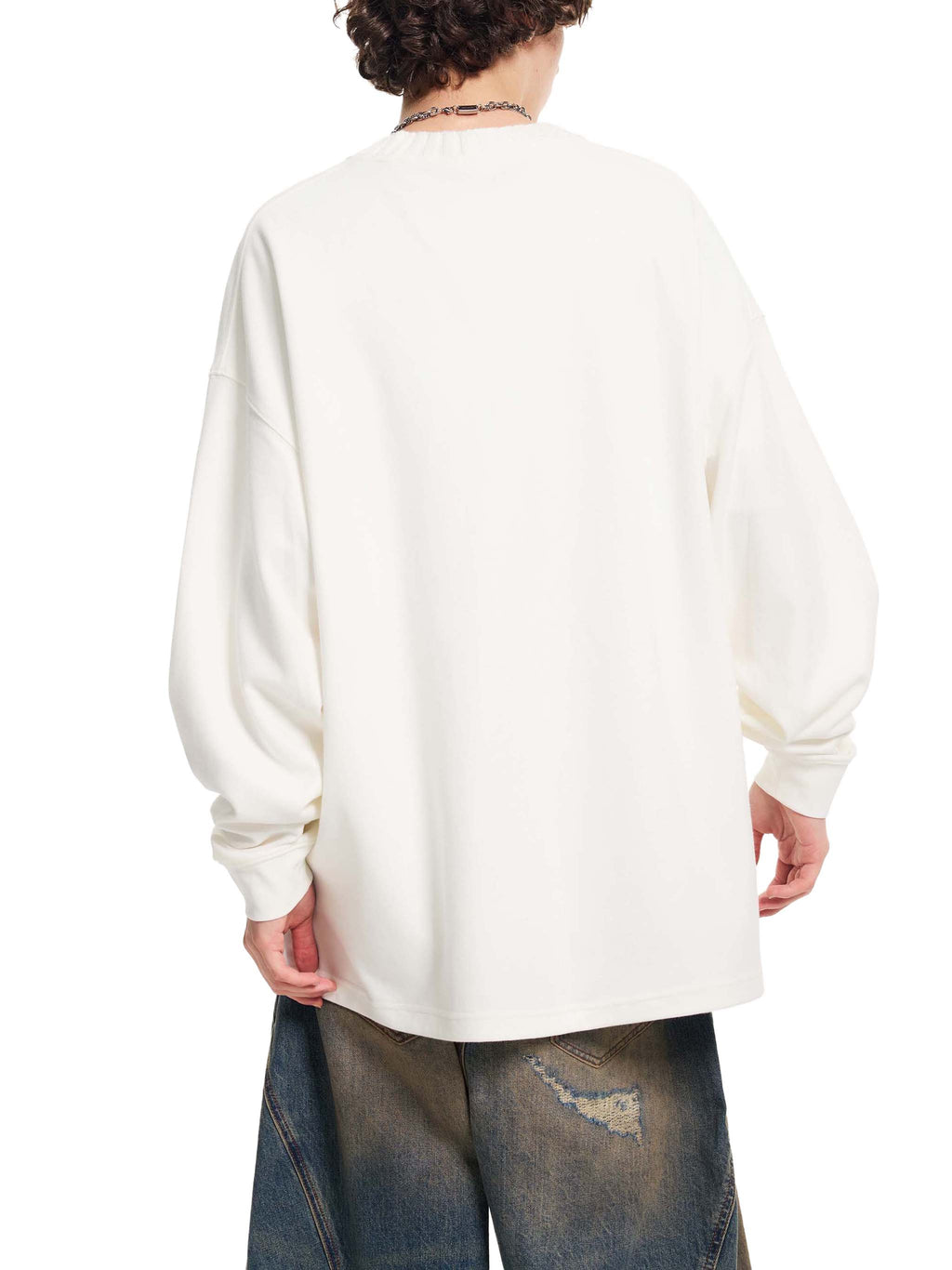 Knitted Round Neck Oversize Sweatshirt in White