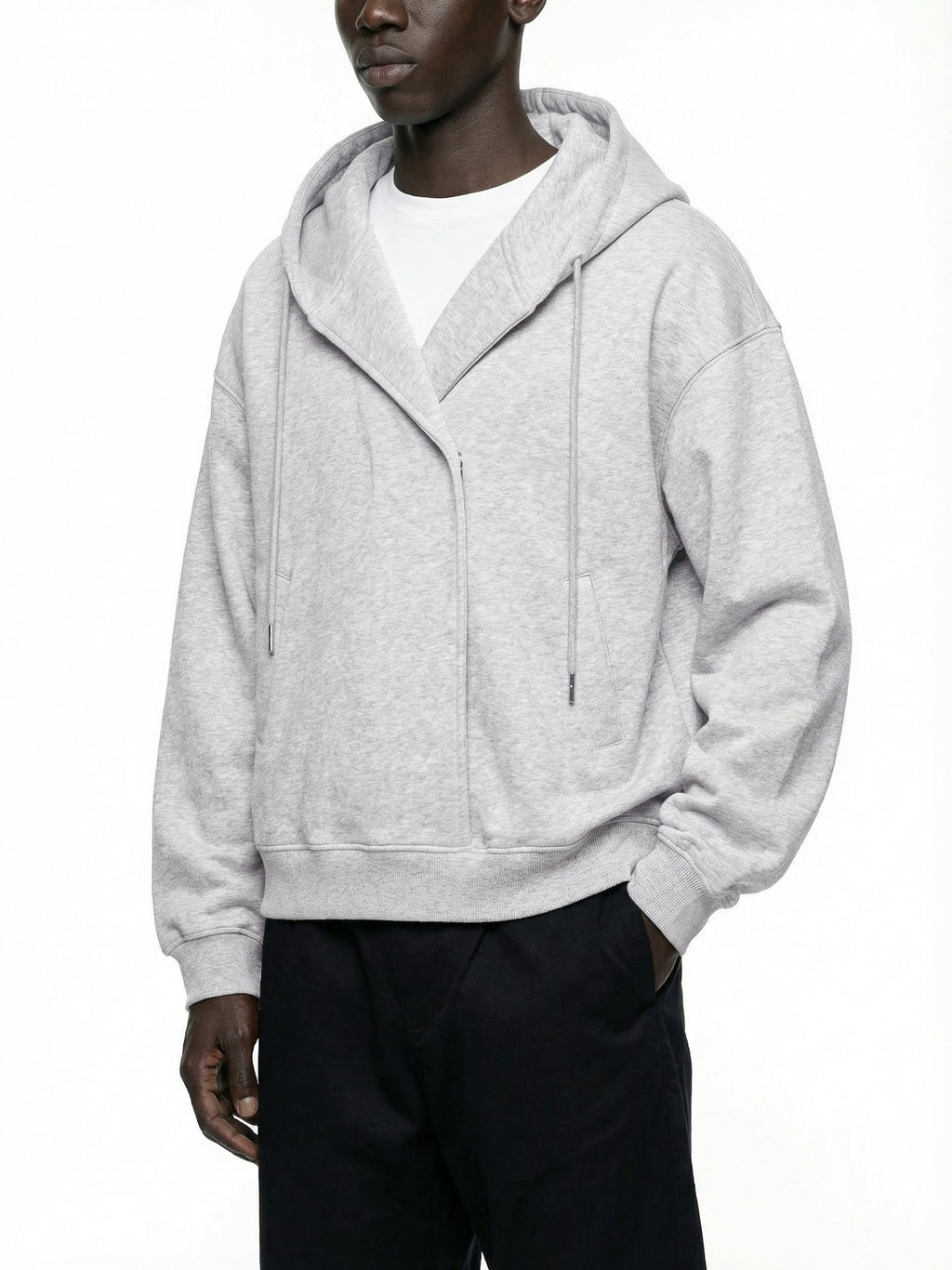 Placket Hoodie in Flower Gray