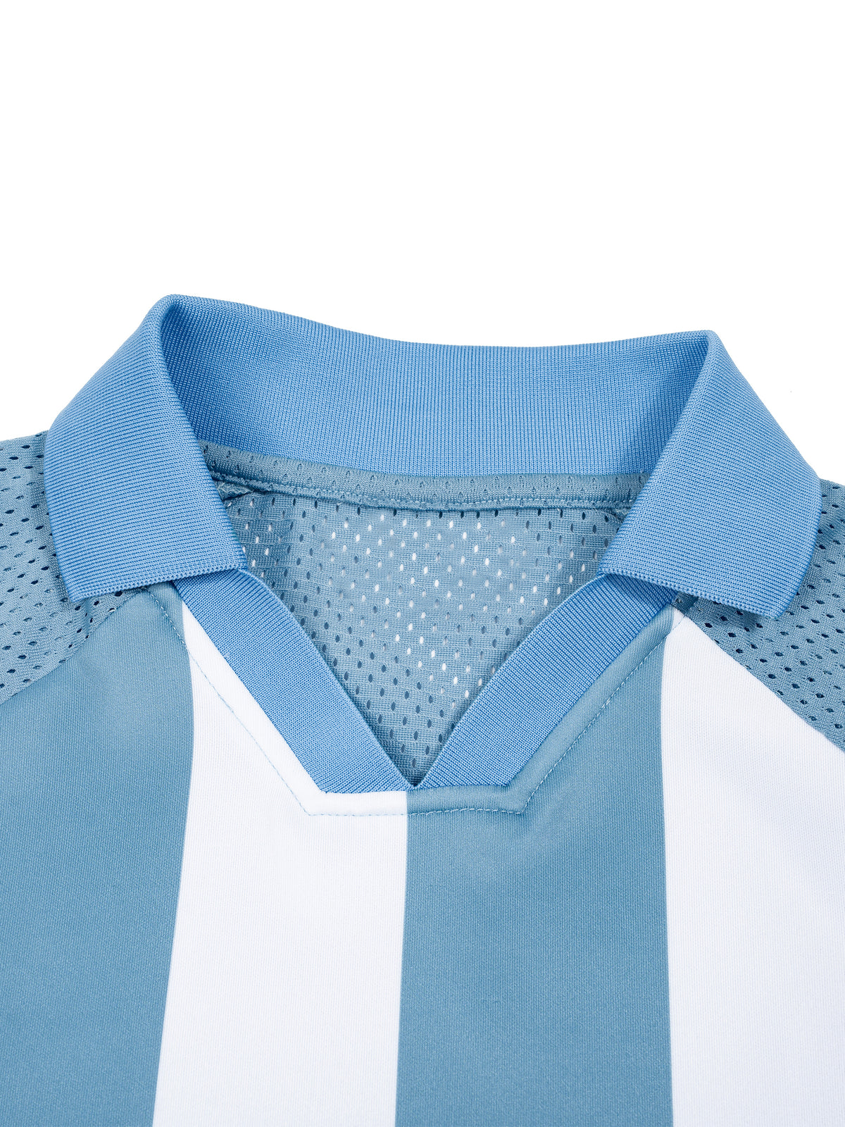 Unisex Striped Mesh Boxy Soccer Jersey in Sky Blue with White