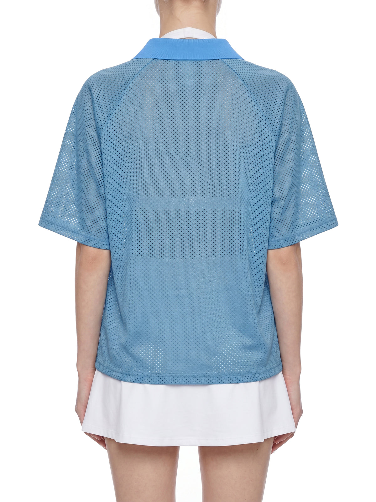 Unisex Striped Mesh Boxy Soccer Jersey in Sky Blue with White